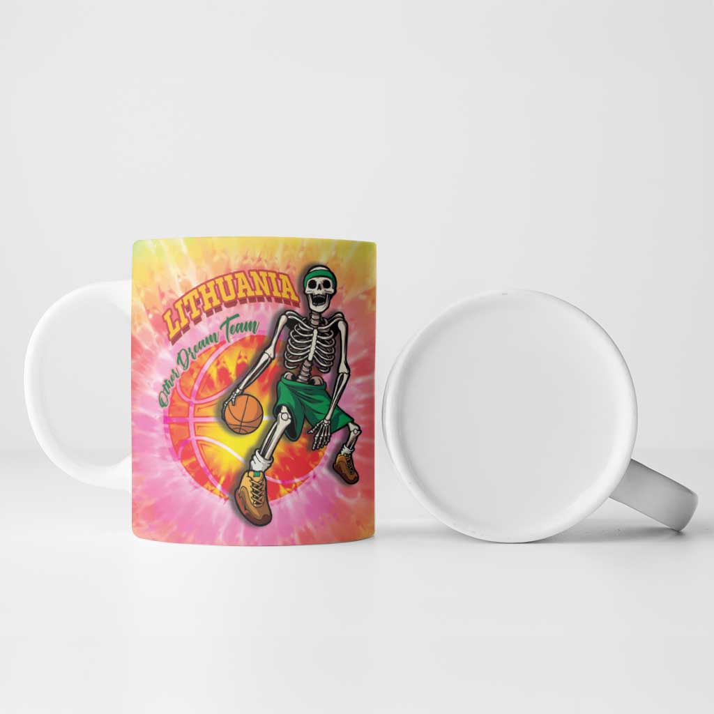 Lithuania Basketball Custom Ceramic Mug 100th Anniversary Skeleton Colorful Tie Dye - Wonder Print Shop