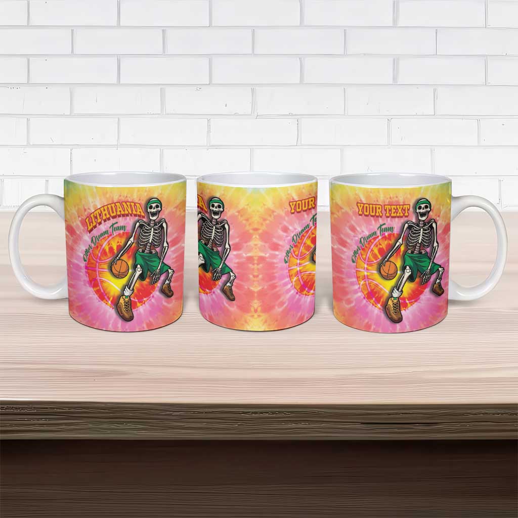 Lithuania Basketball Custom Ceramic Mug 100th Anniversary Skeleton Colorful Tie Dye - Wonder Print Shop