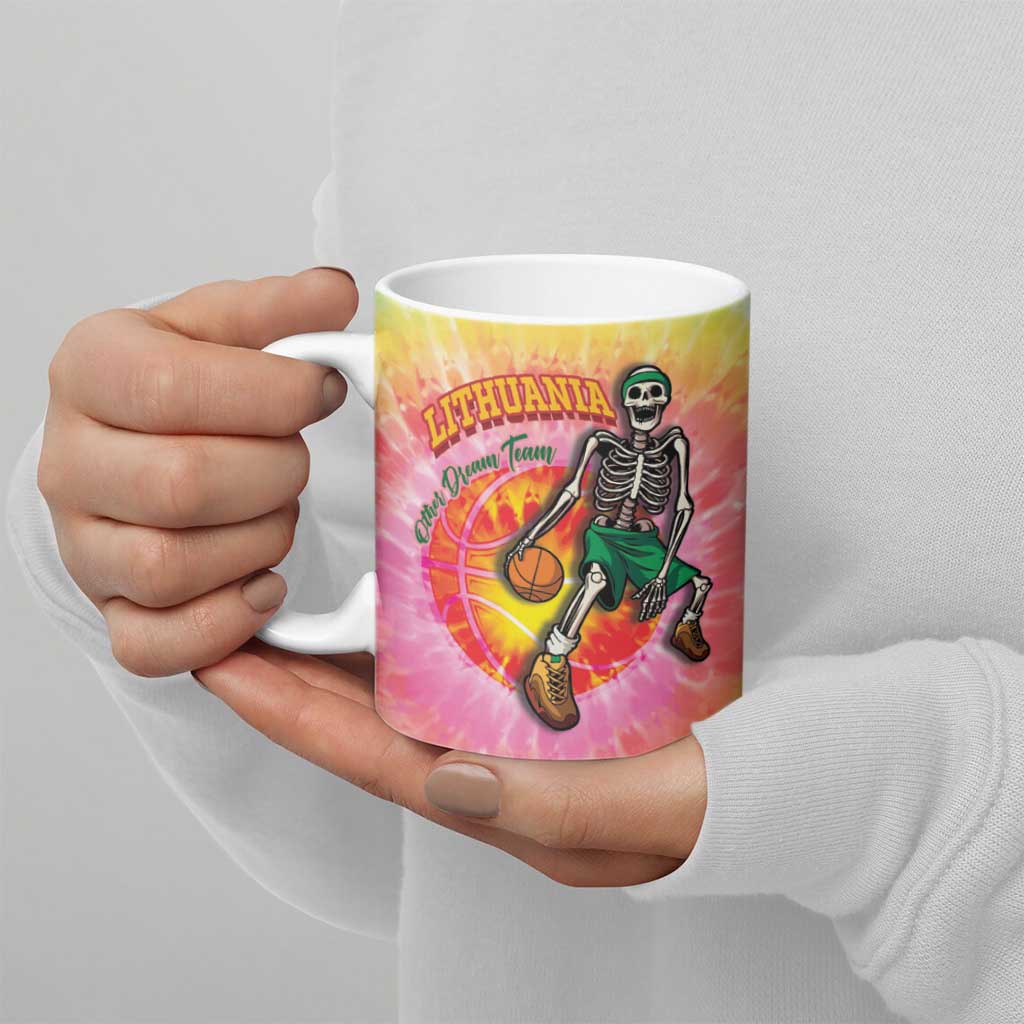 Lithuania Basketball Custom Ceramic Mug 100th Anniversary Skeleton Colorful Tie Dye - Wonder Print Shop