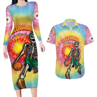 Lithuania Basketball Custom Couples Matching Long Sleeve Bodycon Dress and Hawaiian Shirt 100th Anniversary Skeleton Colorful Tie Dye - Wonder Print Shop