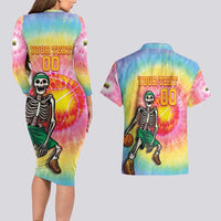 Lithuania Basketball Custom Couples Matching Long Sleeve Bodycon Dress and Hawaiian Shirt 100th Anniversary Skeleton Colorful Tie Dye - Wonder Print Shop