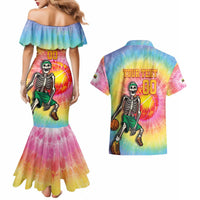 Lithuania Basketball Custom Couples Matching Mermaid Dress and Hawaiian Shirt 100th Anniversary Skeleton Colorful Tie Dye - Wonder Print Shop