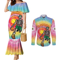 Lithuania Basketball Custom Couples Matching Mermaid Dress and Long Sleeve Button Shirt 100th Anniversary Skeleton Colorful Tie Dye - Wonder Print Shop