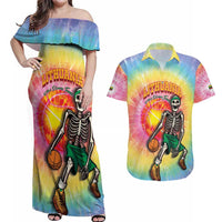 Lithuania Basketball Custom Couples Matching Off Shoulder Maxi Dress and Hawaiian Shirt 100th Anniversary Skeleton Colorful Tie Dye - Wonder Print Shop