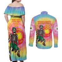 Lithuania Basketball Custom Couples Matching Off Shoulder Maxi Dress and Long Sleeve Button Shirt 100th Anniversary Skeleton Colorful Tie Dye - Wonder Print Shop