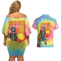 Lithuania Basketball Custom Couples Matching Off Shoulder Short Dress and Hawaiian Shirt 100th Anniversary Skeleton Colorful Tie Dye - Wonder Print Shop