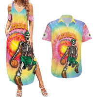 Lithuania Basketball Custom Couples Matching Summer Maxi Dress and Hawaiian Shirt 100th Anniversary Skeleton Colorful Tie Dye - Wonder Print Shop