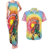 Lithuania Basketball Custom Couples Matching Tank Maxi Dress and Hawaiian Shirt 100th Anniversary Skeleton Colorful Tie Dye - Wonder Print Shop