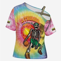 Lithuania Basketball Custom Cross Shoulder Shirt 100th Anniversary Skeleton Colorful Tie Dye - Wonder Print Shop