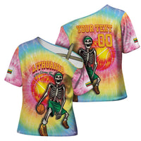 Lithuania Basketball Custom Cross Shoulder Shirt 100th Anniversary Skeleton Colorful Tie Dye - Wonder Print Shop
