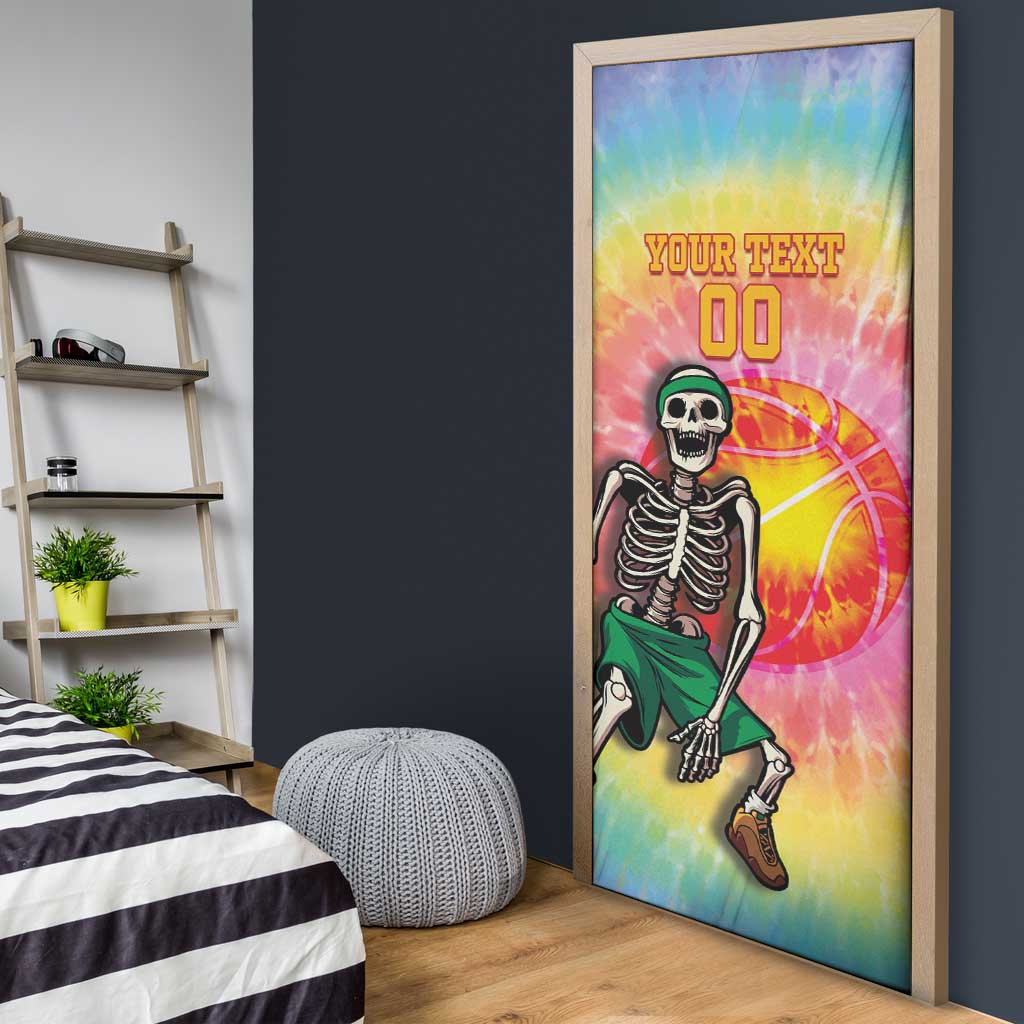 Lithuania Basketball Custom Door Cover 100th Anniversary Skeleton Colorful Tie Dye - Wonder Print Shop