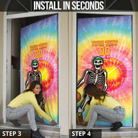 Lithuania Basketball Custom Door Cover 100th Anniversary Skeleton Colorful Tie Dye - Wonder Print Shop