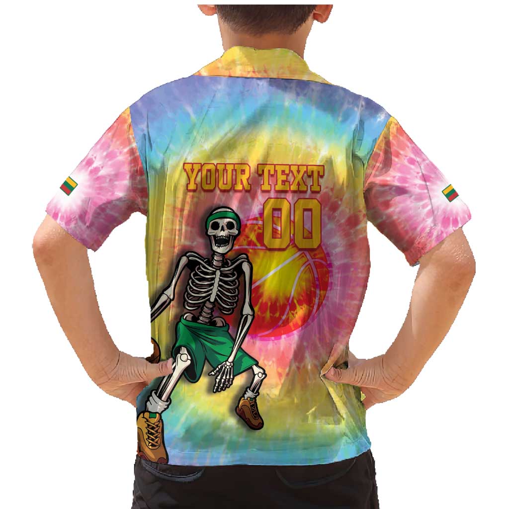 Lithuania Basketball Custom Family Matching Mermaid Dress and Hawaiian Shirt 100th Anniversary Skeleton Colorful Tie Dye - Wonder Print Shop