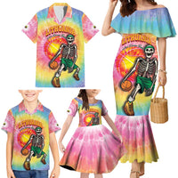 Lithuania Basketball Custom Family Matching Mermaid Dress and Hawaiian Shirt 100th Anniversary Skeleton Colorful Tie Dye - Wonder Print Shop