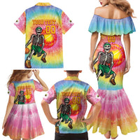 Lithuania Basketball Custom Family Matching Mermaid Dress and Hawaiian Shirt 100th Anniversary Skeleton Colorful Tie Dye - Wonder Print Shop