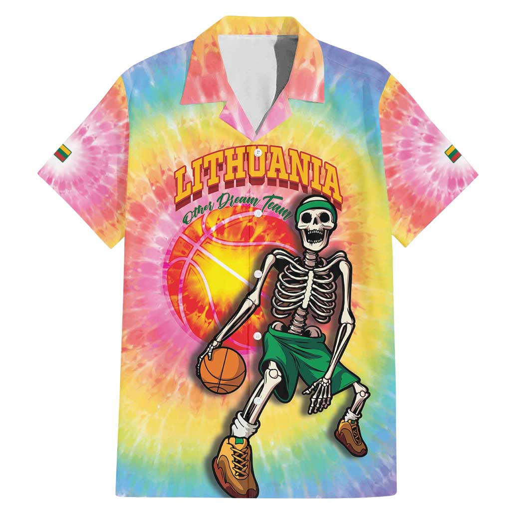 Lithuania Basketball Custom Family Matching Mermaid Dress and Hawaiian Shirt 100th Anniversary Skeleton Colorful Tie Dye - Wonder Print Shop