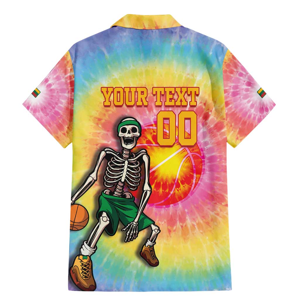 Lithuania Basketball Custom Family Matching Mermaid Dress and Hawaiian Shirt 100th Anniversary Skeleton Colorful Tie Dye - Wonder Print Shop