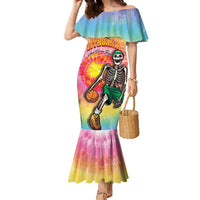 Lithuania Basketball Custom Family Matching Mermaid Dress and Hawaiian Shirt 100th Anniversary Skeleton Colorful Tie Dye - Wonder Print Shop