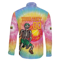 Lithuania Basketball Custom Family Matching Off The Shoulder Long Sleeve Dress and Hawaiian Shirt 100th Anniversary Skeleton Colorful Tie Dye - Wonder Print Shop