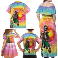 Lithuania Basketball Custom Family Matching Off Shoulder Maxi Dress and Hawaiian Shirt 100th Anniversary Skeleton Colorful Tie Dye - Wonder Print Shop
