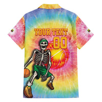 Lithuania Basketball Custom Family Matching Off Shoulder Maxi Dress and Hawaiian Shirt 100th Anniversary Skeleton Colorful Tie Dye - Wonder Print Shop