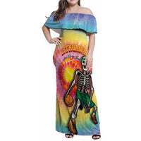 Lithuania Basketball Custom Family Matching Off Shoulder Maxi Dress and Hawaiian Shirt 100th Anniversary Skeleton Colorful Tie Dye - Wonder Print Shop
