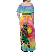 Lithuania Basketball Custom Family Matching Off Shoulder Maxi Dress and Hawaiian Shirt 100th Anniversary Skeleton Colorful Tie Dye - Wonder Print Shop