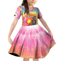 Lithuania Basketball Custom Family Matching Off Shoulder Short Dress and Hawaiian Shirt 100th Anniversary Skeleton Colorful Tie Dye - Wonder Print Shop