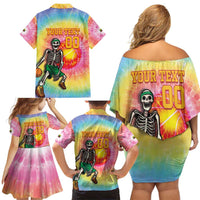 Lithuania Basketball Custom Family Matching Off Shoulder Short Dress and Hawaiian Shirt 100th Anniversary Skeleton Colorful Tie Dye - Wonder Print Shop