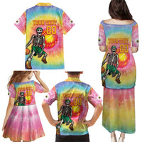 Lithuania Basketball Custom Family Matching Puletasi and Hawaiian Shirt 100th Anniversary Skeleton Colorful Tie Dye - Wonder Print Shop