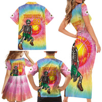 Lithuania Basketball Custom Family Matching Short Sleeve Bodycon Dress and Hawaiian Shirt 100th Anniversary Skeleton Colorful Tie Dye - Wonder Print Shop