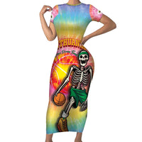 Lithuania Basketball Custom Family Matching Short Sleeve Bodycon Dress and Hawaiian Shirt 100th Anniversary Skeleton Colorful Tie Dye - Wonder Print Shop