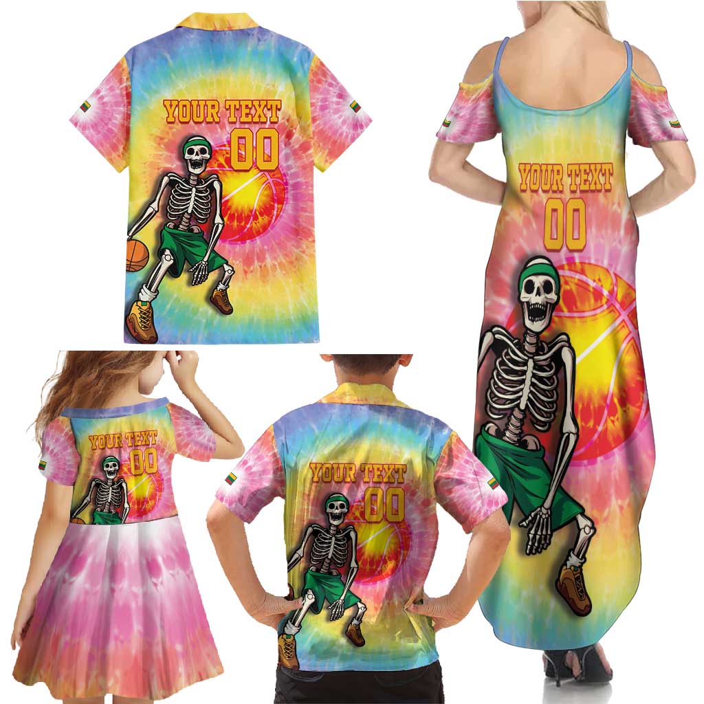 Lithuania Basketball Custom Family Matching Summer Maxi Dress and Hawaiian Shirt 100th Anniversary Skeleton Colorful Tie Dye - Wonder Print Shop