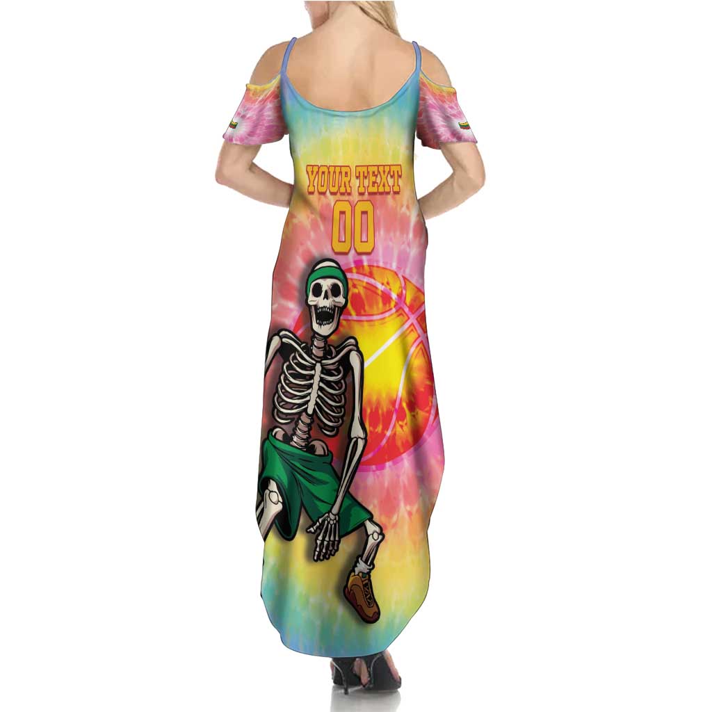 Lithuania Basketball Custom Family Matching Summer Maxi Dress and Hawaiian Shirt 100th Anniversary Skeleton Colorful Tie Dye - Wonder Print Shop