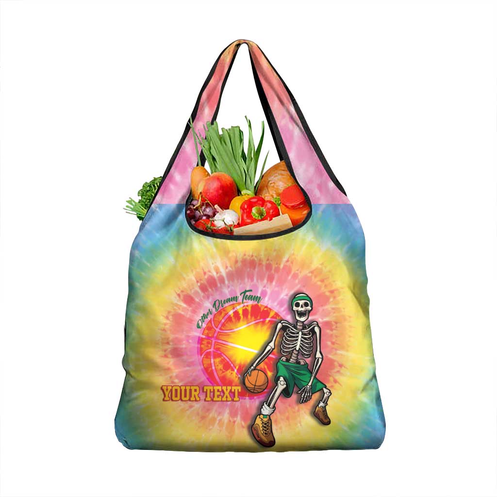 Lithuania Basketball Custom Grocery Bag 100th Anniversary Skeleton Colorful Tie Dye - Wonder Print Shop