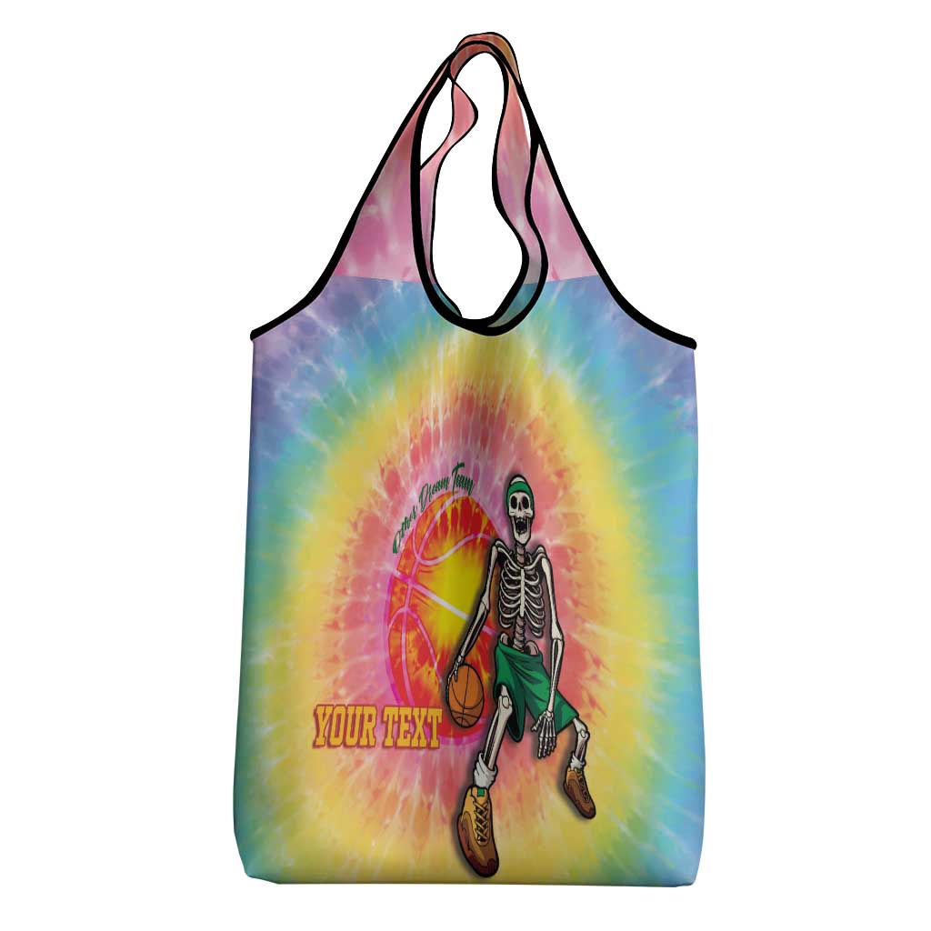 Lithuania Basketball Custom Grocery Bag 100th Anniversary Skeleton Colorful Tie Dye - Wonder Print Shop