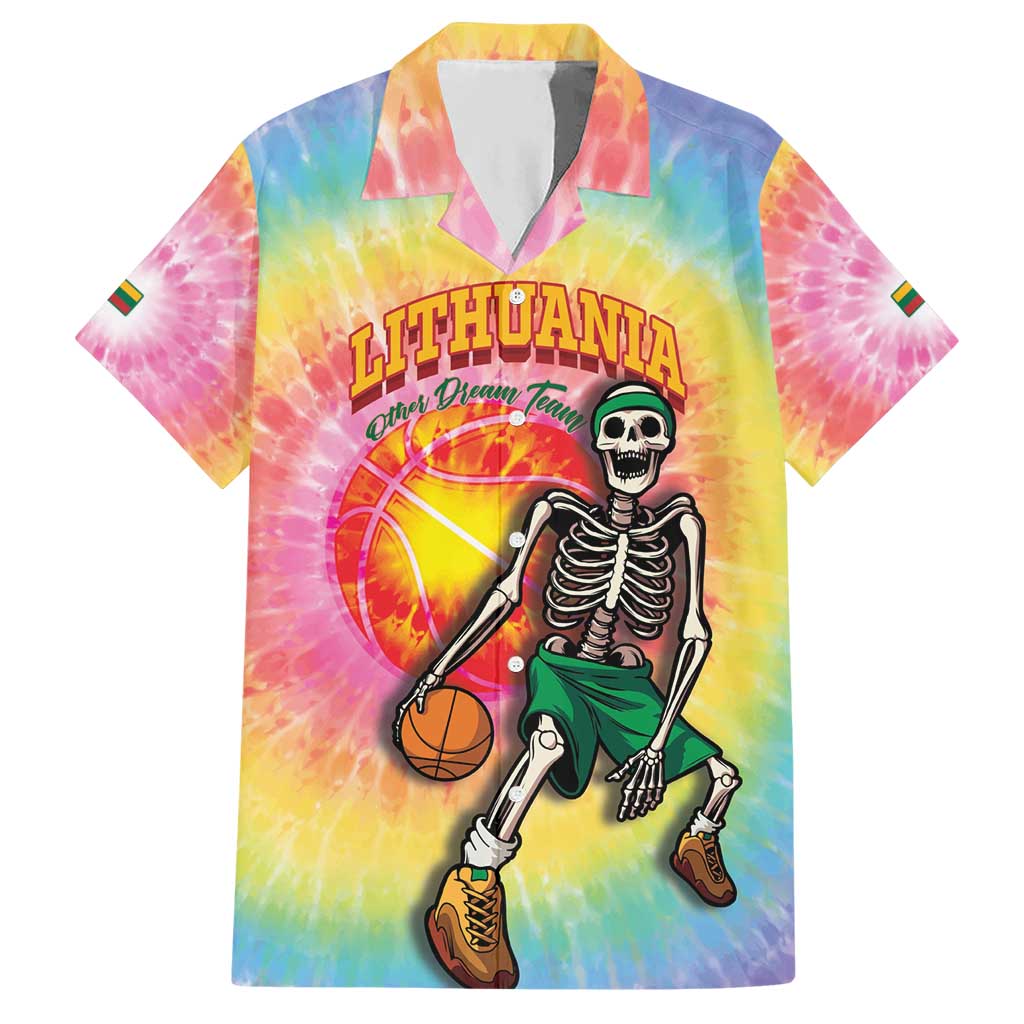 Lithuania Basketball Custom Hawaiian Shirt 100th Anniversary Skeleton Colorful Tie Dye - Wonder Print Shop