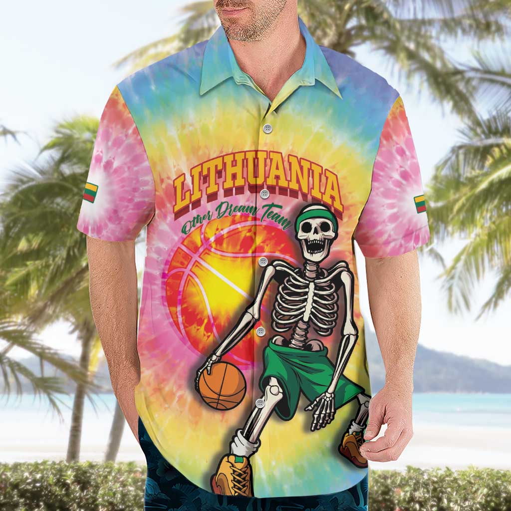 Lithuania Basketball Custom Hawaiian Shirt 100th Anniversary Skeleton Colorful Tie Dye - Wonder Print Shop