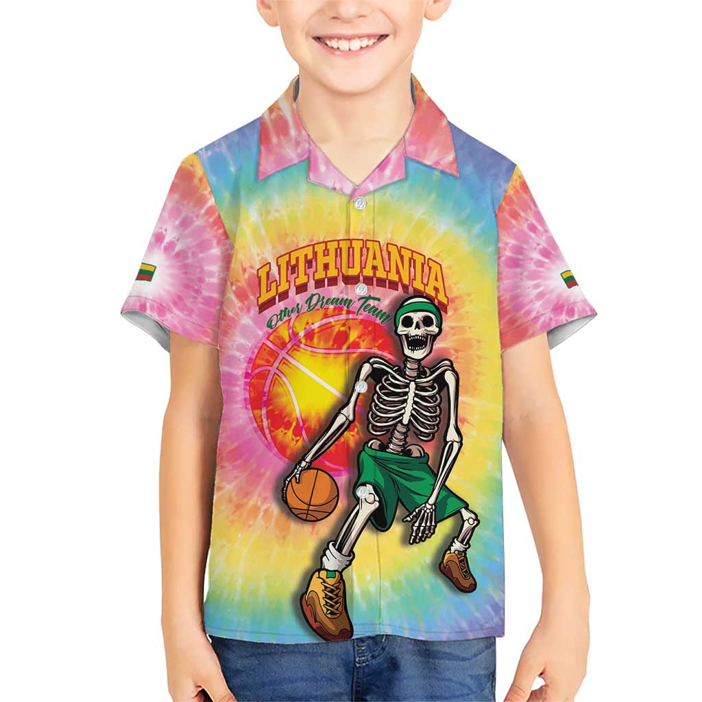 Lithuania Basketball Custom Hawaiian Shirt 100th Anniversary Skeleton Colorful Tie Dye - Wonder Print Shop