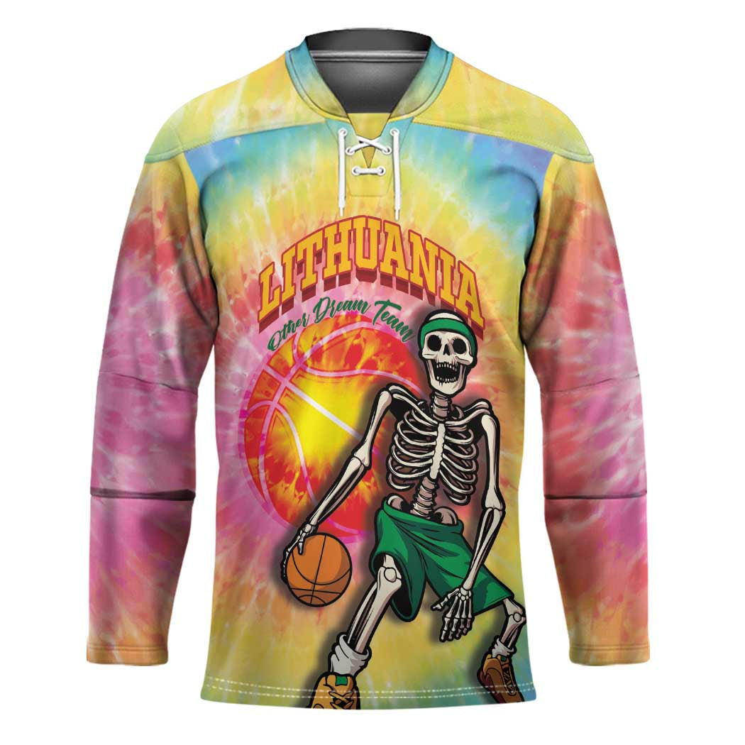 Lithuania Basketball Custom Hockey Jersey 100th Anniversary Skeleton Colorful Tie Dye - Wonder Print Shop