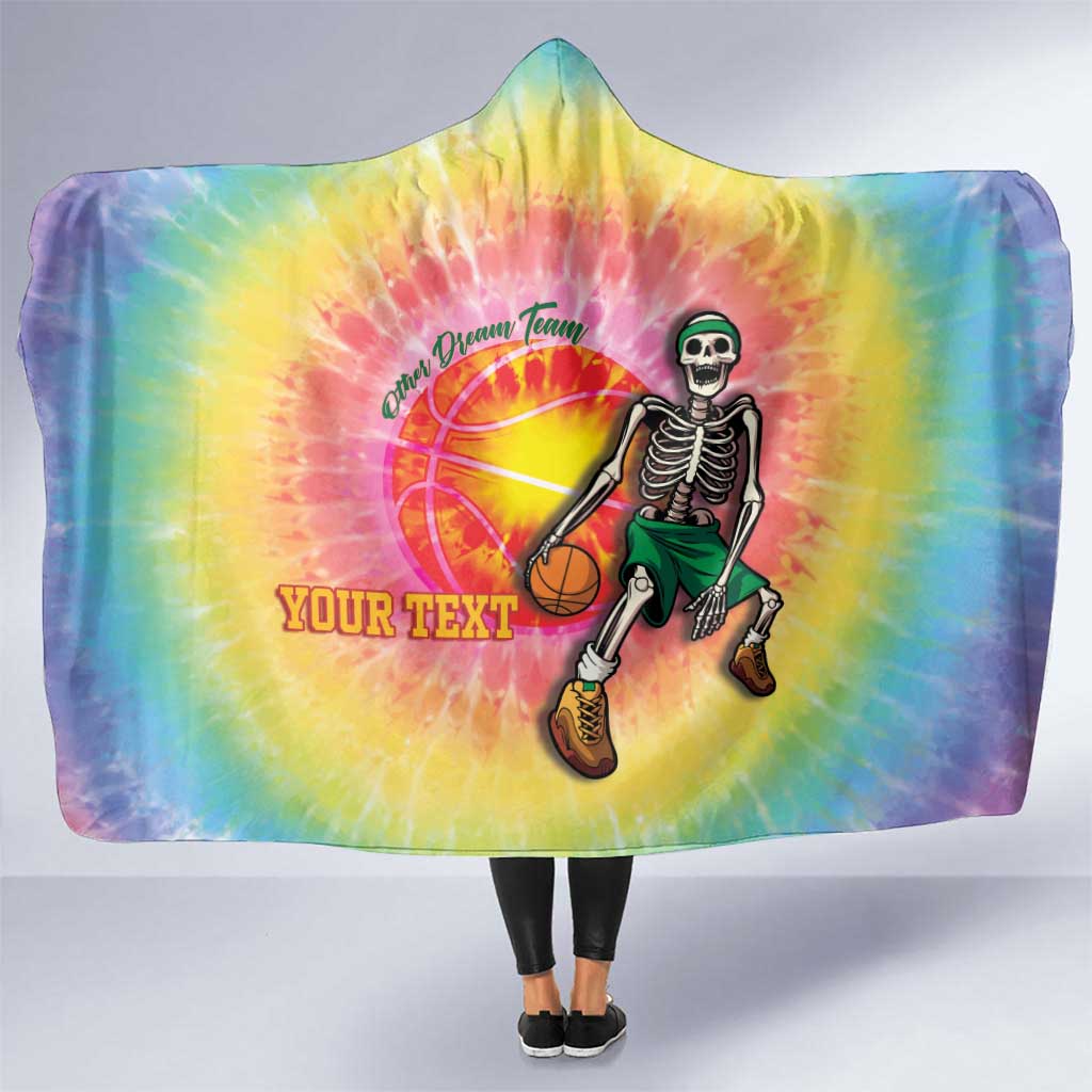 Lithuania Basketball Custom Hooded Blanket 100th Anniversary Skeleton Colorful Tie Dye - Wonder Print Shop