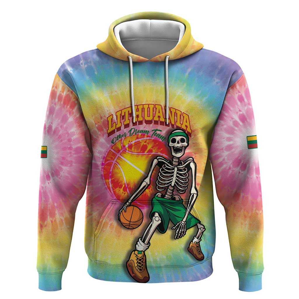 Lithuania Basketball Custom Hoodie 100th Anniversary Skeleton Colorful Tie Dye - Wonder Print Shop