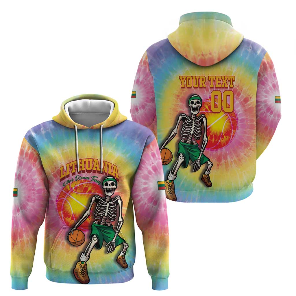Lithuania Basketball Custom Hoodie 100th Anniversary Skeleton Colorful Tie Dye - Wonder Print Shop