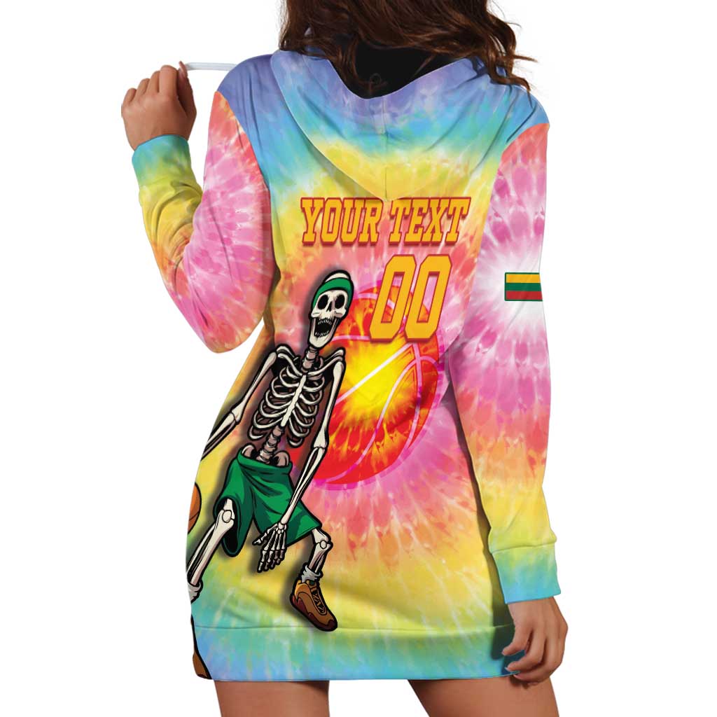 Lithuania Basketball Custom Hoodie Dress 100th Anniversary Skeleton Colorful Tie Dye - Wonder Print Shop