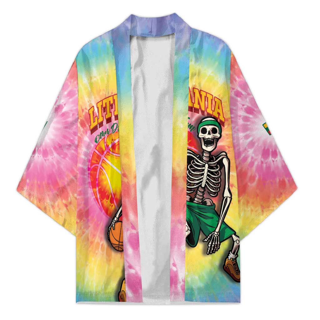 Lithuania Basketball Custom Kimono 100th Anniversary Skeleton Colorful Tie Dye - Wonder Print Shop