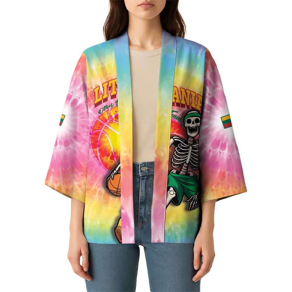 Lithuania Basketball Custom Kimono 100th Anniversary Skeleton Colorful Tie Dye - Wonder Print Shop