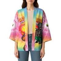 Lithuania Basketball Custom Kimono 100th Anniversary Skeleton Colorful Tie Dye - Wonder Print Shop