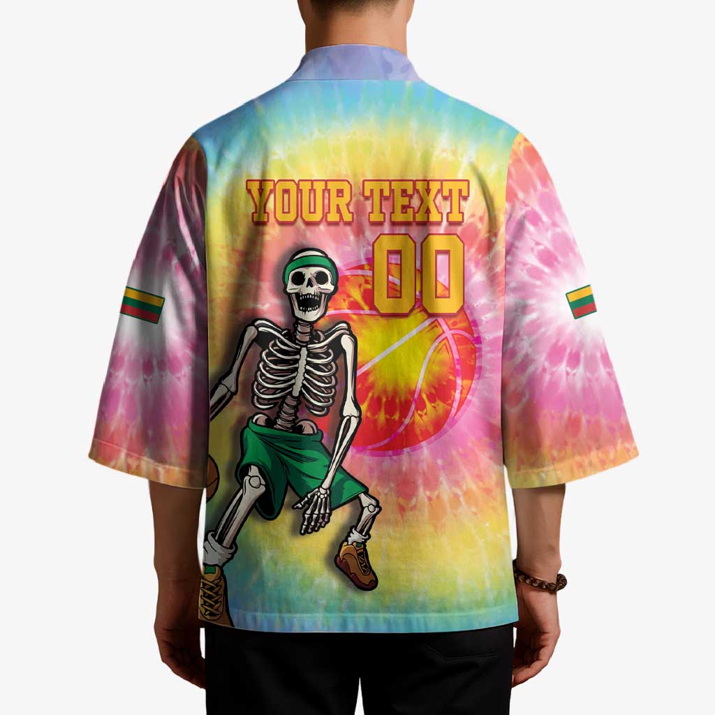 Lithuania Basketball Custom Kimono 100th Anniversary Skeleton Colorful Tie Dye - Wonder Print Shop