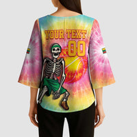 Lithuania Basketball Custom Kimono Sleeve Blouse 100th Anniversary Skeleton Colorful Tie Dye - Wonder Print Shop