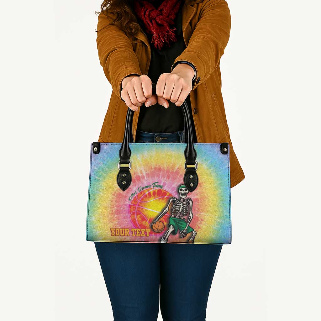 Lithuania Basketball Custom Leather Bag 100th Anniversary Skeleton Colorful Tie Dye - Wonder Print Shop